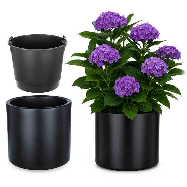 Květináč Na Květiny S Vložkou 74L 47x45 cm Kulatý Antracit Plastový