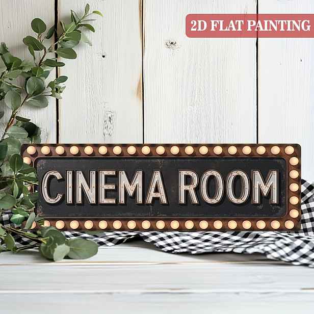 TEMU 2D plochá, 1 ks, rustikální filmová dekorace 'Kino' Umělecká dřevěná cedule 16X4.92 palců, patinovaná dekorativní cedule pro domácí kino,