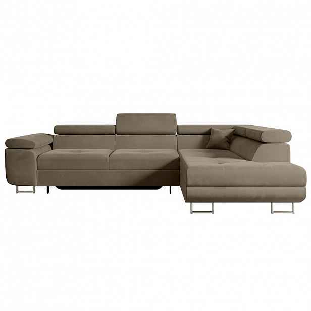 ALTDECOR ROHOVÁ SEDACÍ SOUPRAVA s funkcí lůžka a úložným prostorem GUSA-L 272x202x107 cm hnědá velur