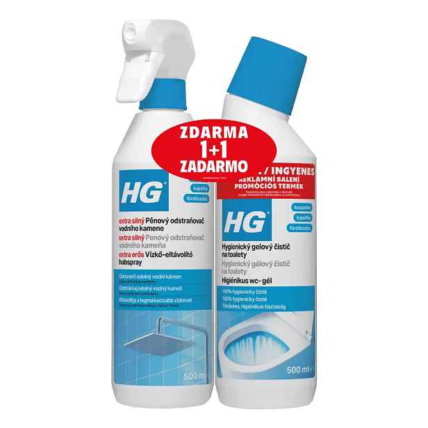 HG extra silný pěnový odstraňovač vodního kamene 500ml + HG hygienický gelový čistič na toalety 500ml