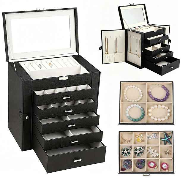 Organizér na šperky Velký Krabička Kufřík Prostorný Elegantní Šperkovnice