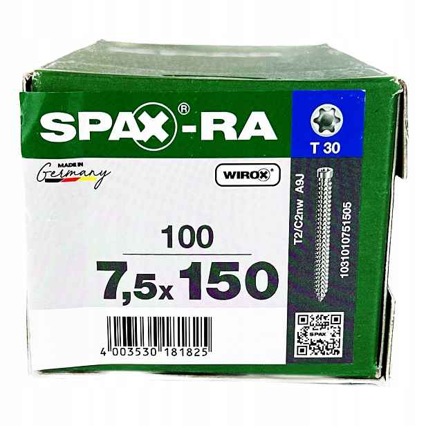 Rámová kotva 7,5x150 mm, válcová hlava pro truhlářství, dřevo Spax 100 ks