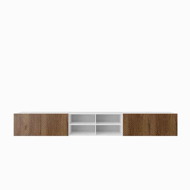 MASSENO ZÁVĚSNÝ TV STOLEK CAVA, 300/41/40 cm, bílý /, dekor dub