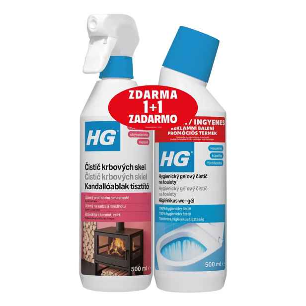 HG čistič krbových skel 500ml + HG hygienický gelový čistič na toalety 500ml