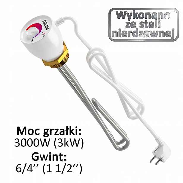 Ohřívač 3000 W (3 kW) 6/4'' 1 1/2" Tolim pro boiler s termostatem