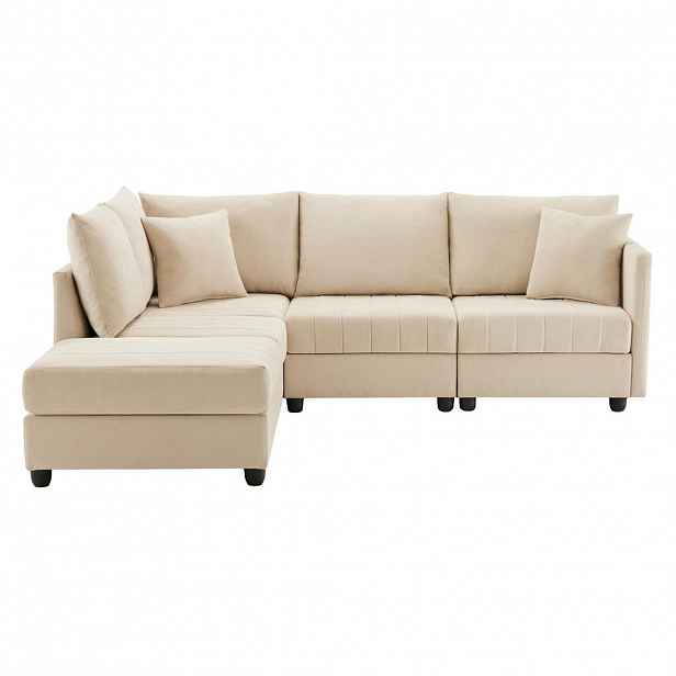 OKWISH ROHOVÁ sedací souprava 220/194/85 cm béžová z bavlny a lnu s modulárním taburetem