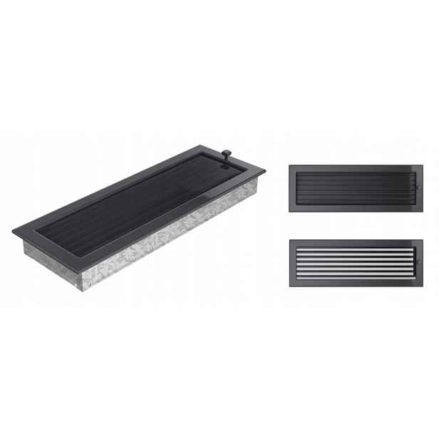 Ventilační mřížka 17x49 grafitová s pohyblivou žaluzií, velká pro krb