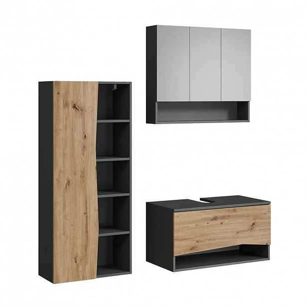 Vicco KOUPELNOVÝ NÁBYTEK Willow, Řemeslný dub/Antracit, 3dílná