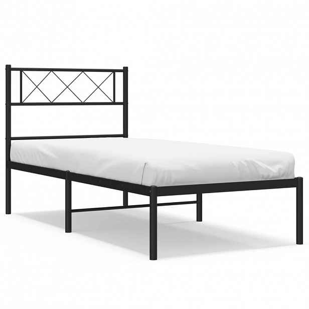 vidaXL Kovový rám postele s čelem černý 75 x 190 cm