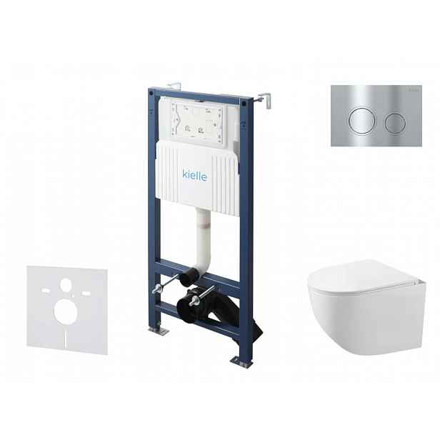 kielle Genesis New - Set předstěnové instalace, kompaktního klozetu Gaia, Rimless, sedátka softclose a tlačítka Gemini New II, lesklý chrom 30528SS86
