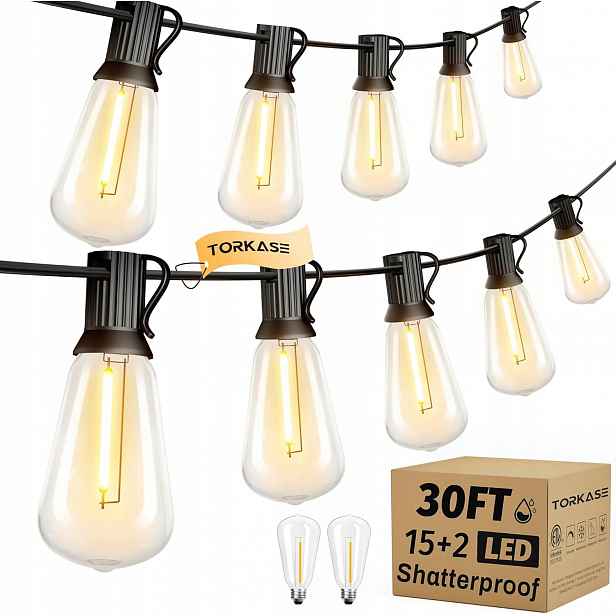 Led Světelný Řetěz 9 m – 15 Žárovek ST38 Pro Zahradu A Terasu