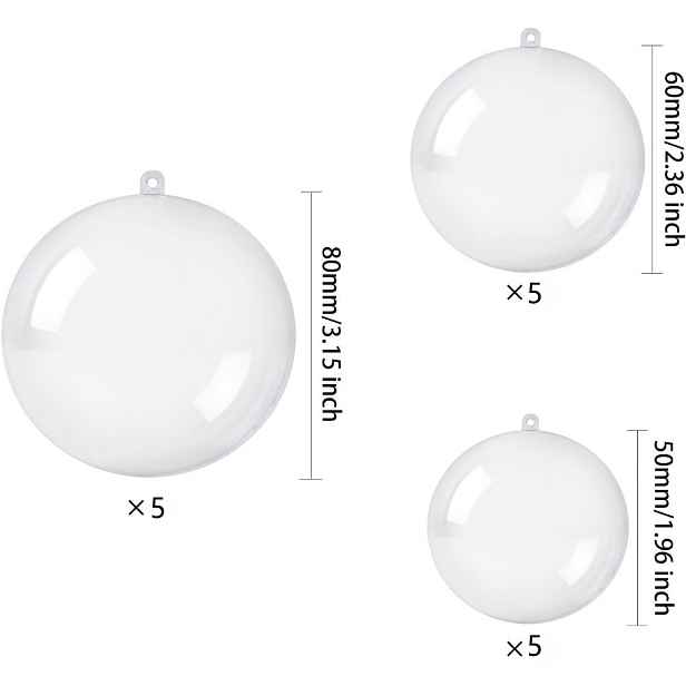 TEMU 15ks Průhledné Plastové/ Vánoční Ozdobné Koule Vhodné Řemesla, 8cm/6cm/5cm Plnitelné Závěsné Koule s Víčky/Kapslemi pro Dekorace na Stromek,