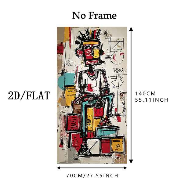 TEMU 2D plochý tisk na plátně s abstraktní kompozicí postavy, rozměry 27,5 x 55,1 palců (70 x 140 cm), ideální pro domácí dekorace. Skvělé do