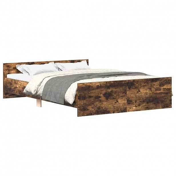 vidaXL Rám postele s hlavovým a nožním čelem kouřový dub 120 x 190 cm