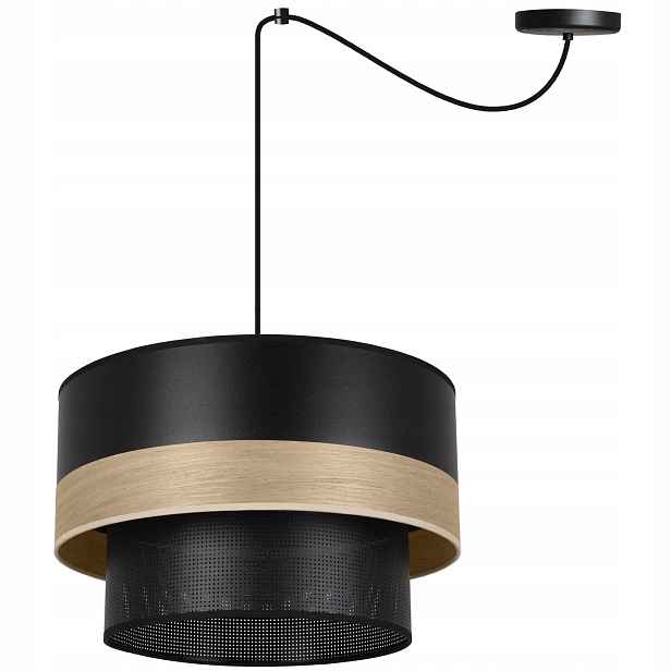 Závěsná Stropní Lampa Lustr Černý, Stínidlo Dřevo Béžové Do Obývacího Pokoje Ložnice