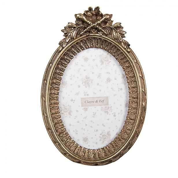 Zlatý antik oválný fotorámeček zdobený listy - 15*3*22 cm / 10*15 cm Clayre & Eef