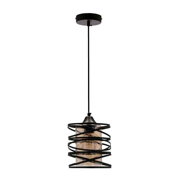 Závěsná lampa Eluna černá E27 jantarové stínidlo
