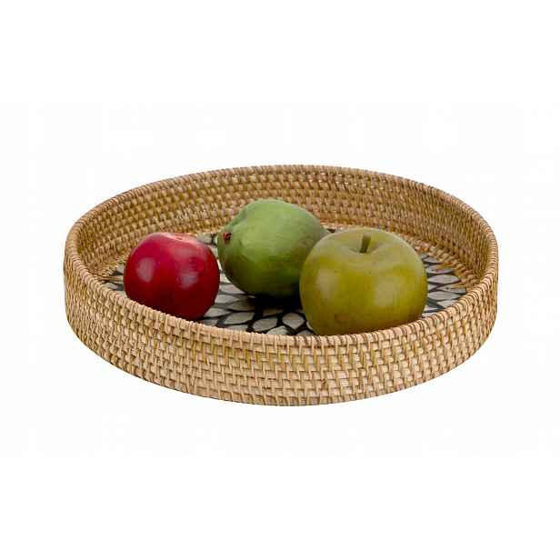 Dekorativní ratanový podnos 30 cm Natural, černý, kulatý