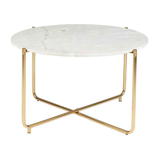 Kulatý konferenční stolek s mramorovou deskou v bílo-zlaté barvě ø 70 cm Timpa – White Label