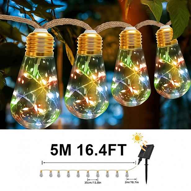 TEMU 1 ks - 10 LED - 25 LED, Solární řetězová světla s 8 režimy, automatické zapnutí v noci a vypnutí během dne, dekorativní řetězová světla vhodná