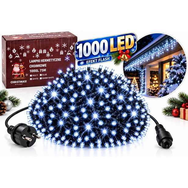 Vánoční Lampy 1000 Led 60,5 M Studená Bílá Venkovní Flash Efekt