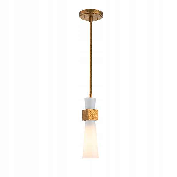 Závěsná bodová lampa art deco zlatá, bílé skleněné stínítko nad ostrovem Elstead