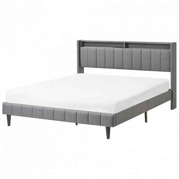 Beliani POSTEL s LED 160/200 cm Látka Tmavě šedá Beaulieu