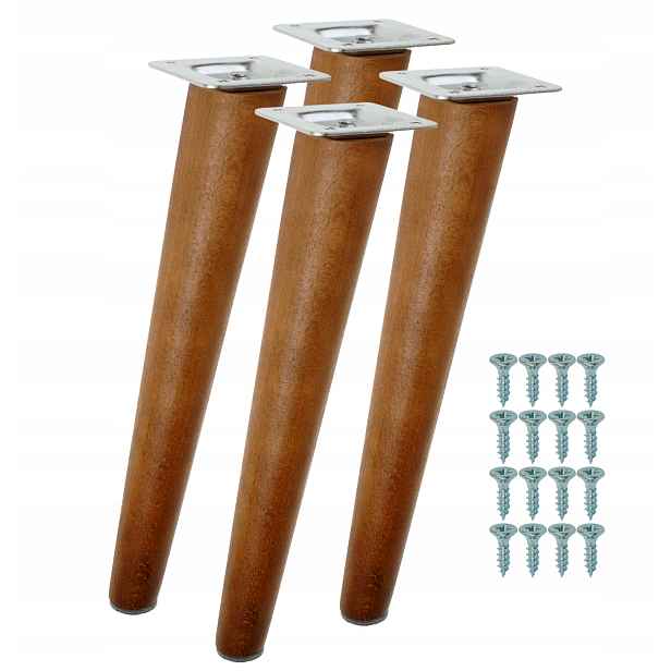 Nohy pro nábytek, stolky, dřevěné bukové ořechové, šikmé, sada 30 cm