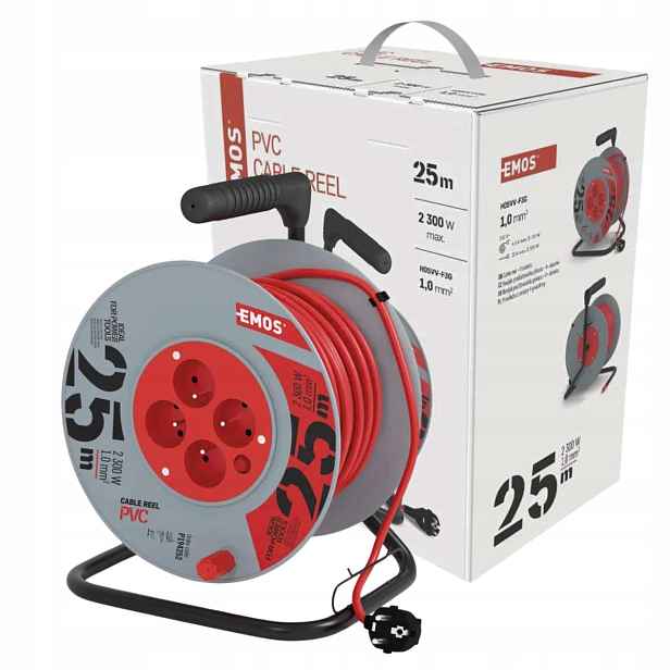 Prodlužovací Kabel navíjecí na bubnu, 4 zásuvky, 25 m, 3x1 Emos