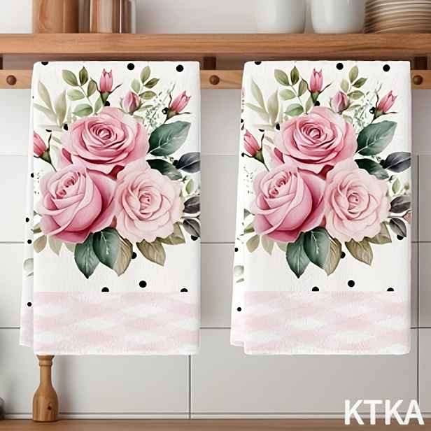 TEMU Čisticí utěrky 2ks Kuchyňské utěrky, balení 2 proužků se vzorem 3-D Dahlia, 2 dostupné velikosti, vyrobeno jemné a vysoce savé mikrovlákna,