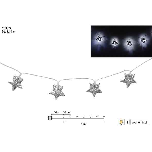 PROHOME - Řetěz 10LED stříbrné hvězdy 1m