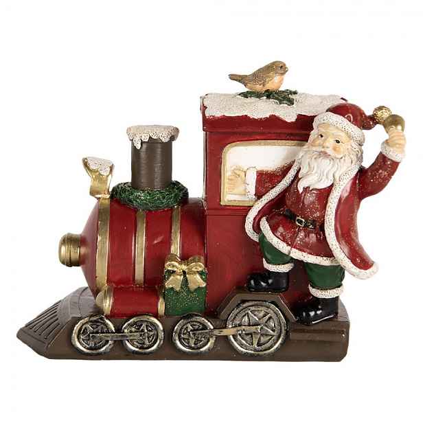 Červená vánoční dekorace Santa stojící u mašinky - 16*10*13 cm Clayre & Eef