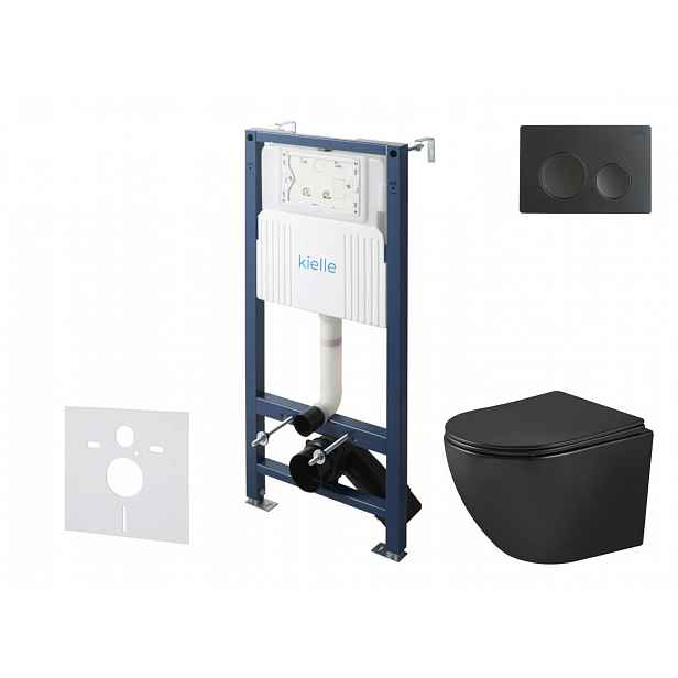 kielle Genesis New - Set předstěnové instalace, klozetu Oudee, Vortex Rimless+, sedátka softclose a tlačítka Gemini New I, matná černá 30528SS91