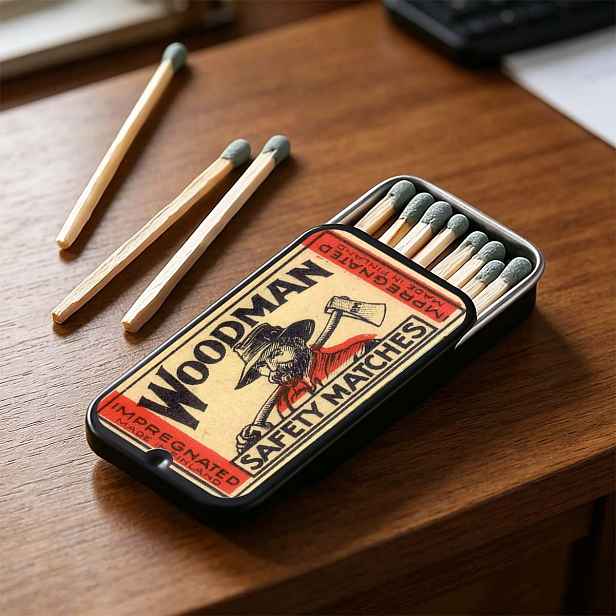 TEMU 1ks Truhlářská krabička na zápalky s vintage vzorem, zápalky nejsou součástí balení - vintage styl, podporuje uložení zápalek/mincí/malých