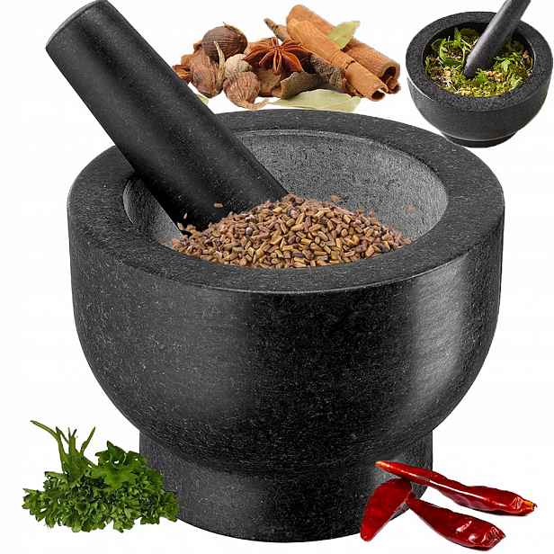Kuchyňský Kamenný Hmoždíř S Paličkou Na Strouhání Koření, Velký, 14.5 CM