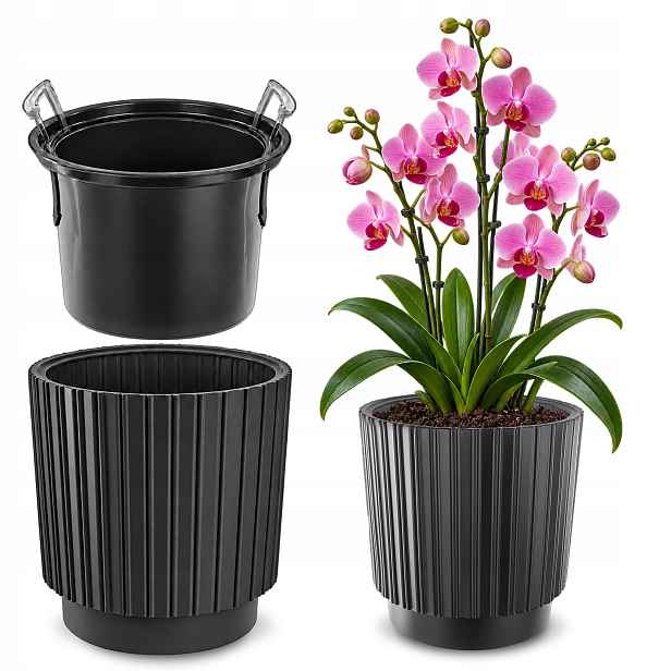 Květináč Květináč 30 cm Obal S Vložkou Květinový Černý Plastový