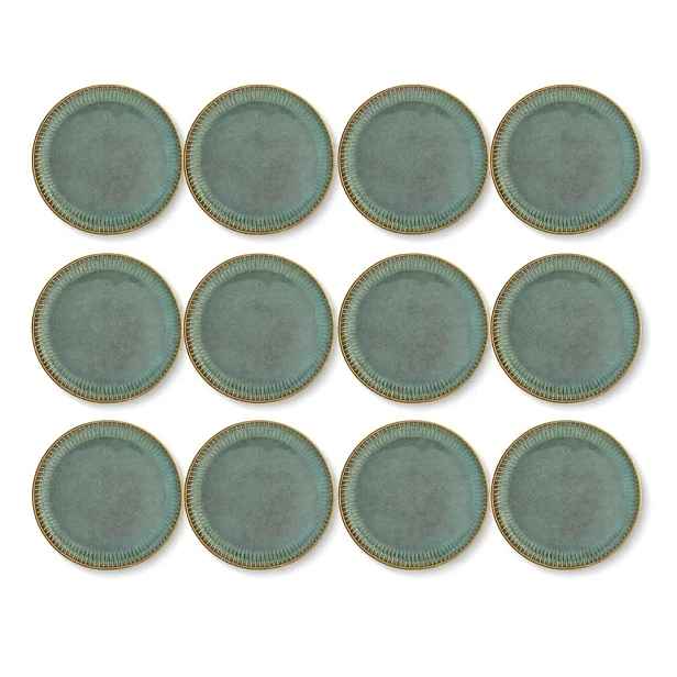 Sada dezertních talířů 12 ks Porcelánové 20,5 cm Zelené Reactive Sage