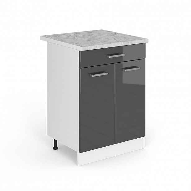 Vicco SPODNÍ SKŘÍŇKA KUCHYŇSKÉ LINKY R-Line Antracitový vysoký lesk 60 cm se zásuvkou a pracovní deskou