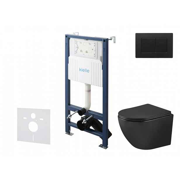 kielle Genesis New - Set předstěnové instalace, klozetu Oudee, Vortex Rimless+, sedátka softclose a tlačítka Gemini New III, matná černá 30528SS93