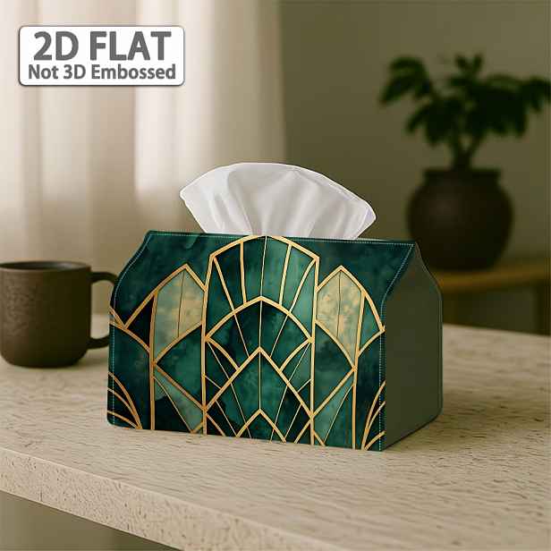 TEMU 1ks 2D plochý tisk, krabička na kapesníčky, Art Deco luxusní geometrický kryt na krabičku na kapesníčky, vytvořeno - smaragdově zelený zlatý