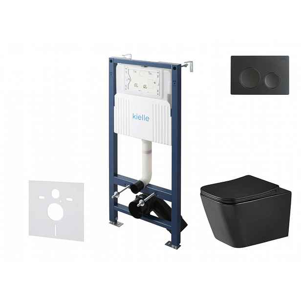 kielle Genesis New - Set předstěnové instalace, klozetu Arkas I, Vortex Rimless+, sedátka softclose a tlačítka Gemini New I, matná černá 30528SS94