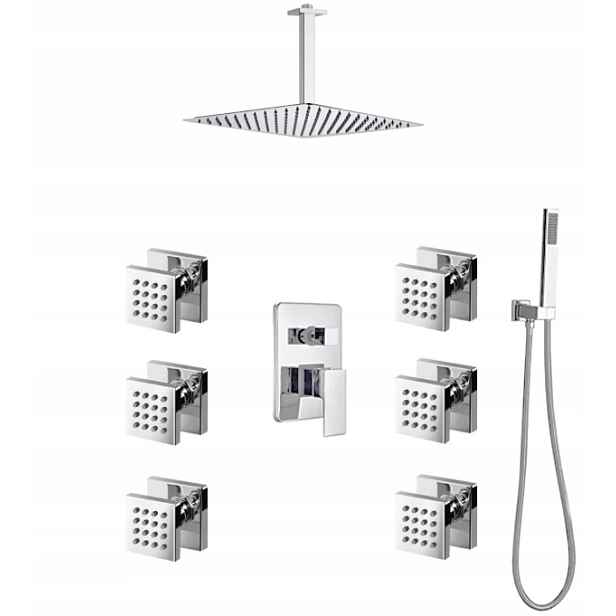 Sprchový Set Podomítkový Hydromasáž Chrom Dešťová Sprcha 20 cm