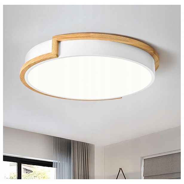 Stropní Svítidlo stropní Led lampa s dřevem do ložnice obývacího pokoje bílá 4000K 40cm 36W