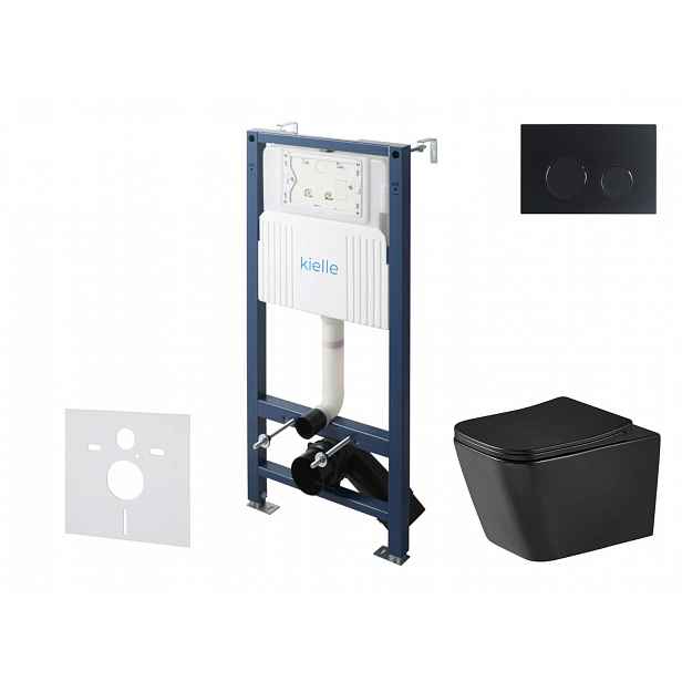 kielle Genesis New - Set předstěnové instalace, klozetu Arkas I, Vortex Rimless+, sedátka softclose a tlačítka Gemini New II, matná černá 30528SS95