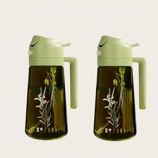TEMU Sada 2 ks, Tmavě zelená olejová dávkovač s designem olivového listu, Tmavě zelená rozprašovací láhev na olivový olej, 16oz/470ml potravinářská
