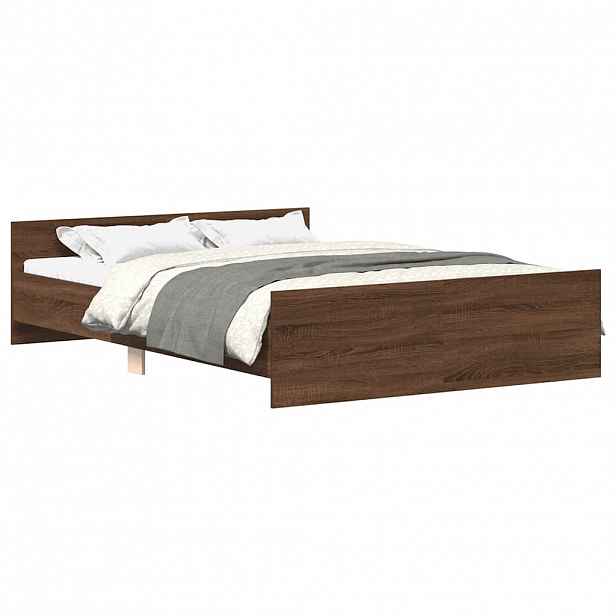 vidaXL Rám postele s hlavovým a nožním čelem hnědý dub 140 x 190 cm