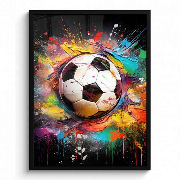 MuchoWow PLAKÁT V RÁMU Fotbal - barva - barvy - černá - bílá 60x80 cm