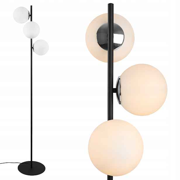 Stojací Lampa Bílá Skleněné Koule Černá Chrom Do Obývacího Pokoje Ložnice
