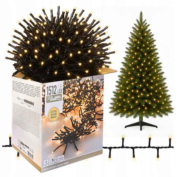 Vánoční osvětlení na stromeček 1512 Led bílé teplé vnitřní venkovní 15 m Timer x3