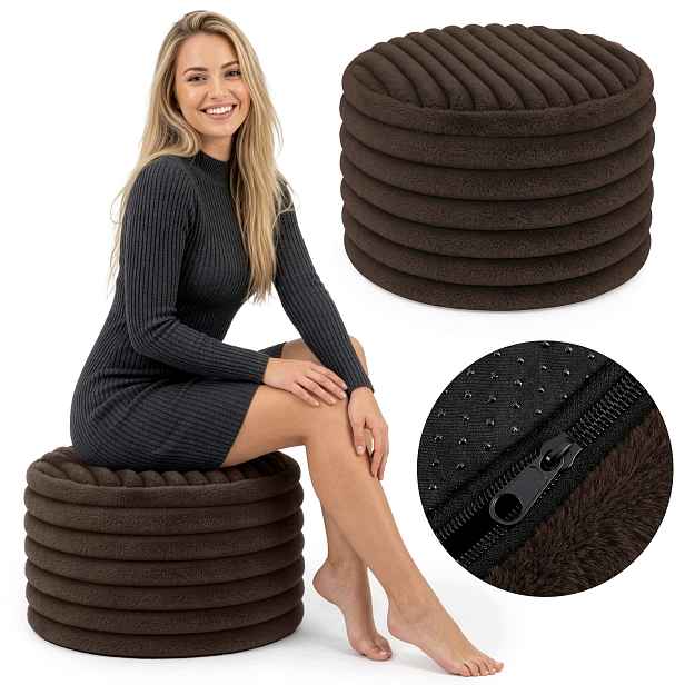 Moderní Taburet Sedák 45 CM Kulatý Do Obývacího Pokoje Podnožka Měkká